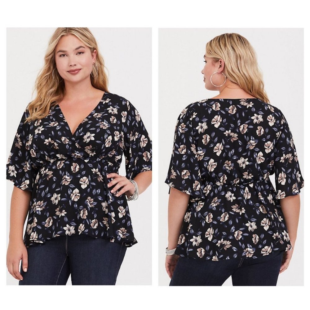 Floral Faux Wrap Georgette Babydoll Blouse Torrid